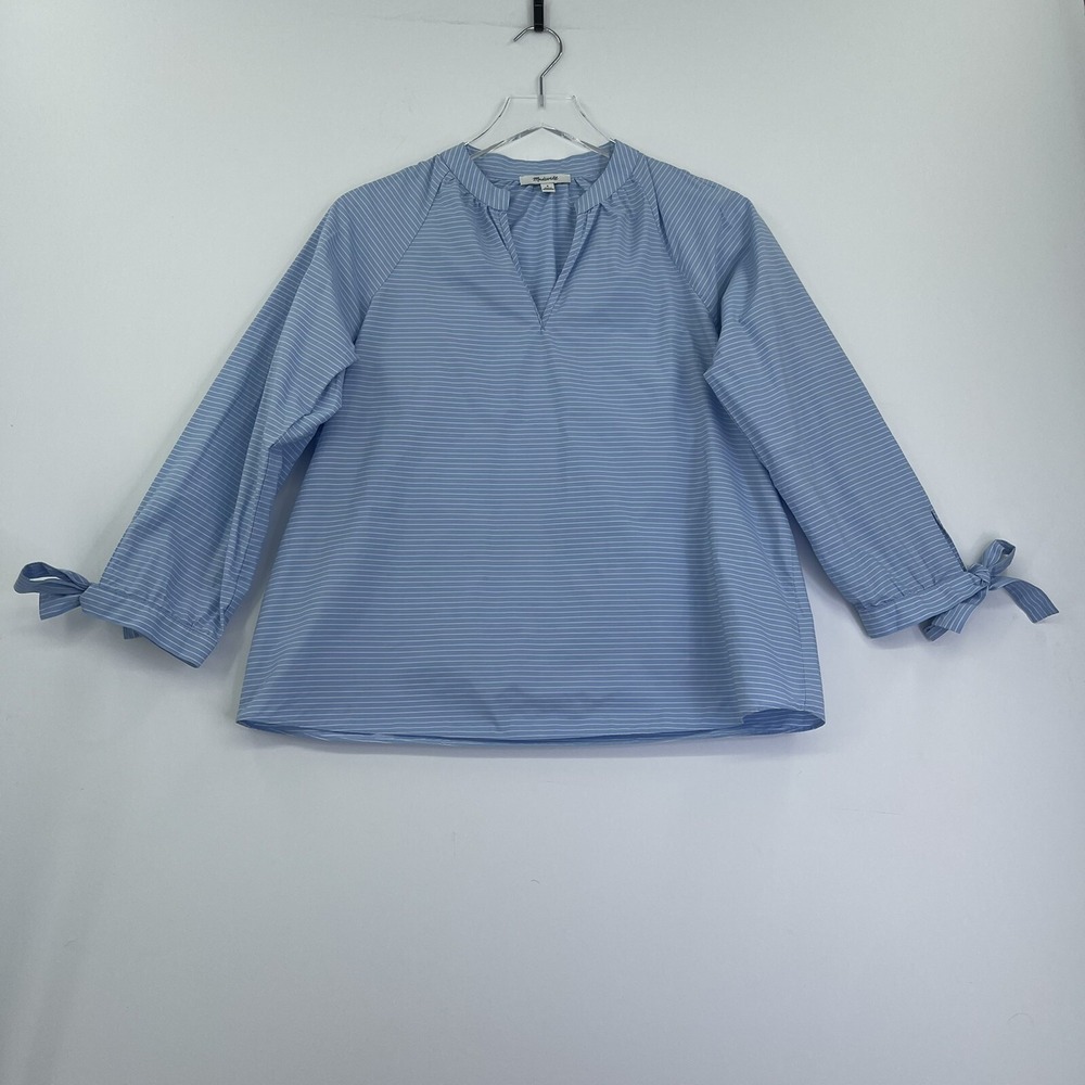 Madewell Blouse Womens Top Small Blue White Stripe V-neck Long Sleeve Shirt
